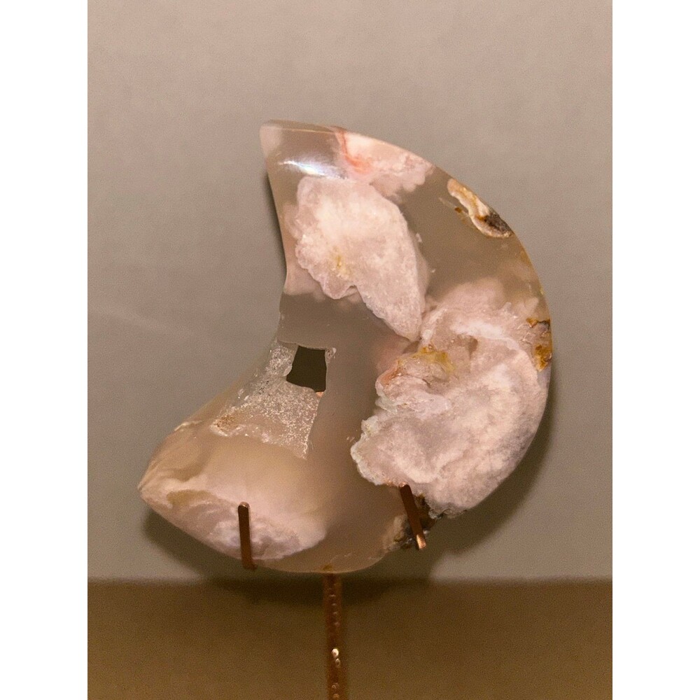 Druzy Flower Agate Moon Carving with stand